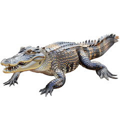Naklejka premium A detailed sculpture of a crocodile, prominently displayed on a plain white backdrop, a crocodile isolated on transparent background
