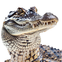 Obraz premium A detailed view of a crocodile with its mouth wide open, showcasing its sharp teeth and powerful jaw structure, a crocodile looking isolated on transparent background