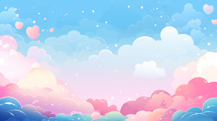 Dreamy Pastel Sky with Heart-Shaped Clouds, Pink and Blue Gradient, Background