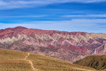 way to the el Hornocal, Colourful mountains at Humahuaca, Jujuy, Argentina.