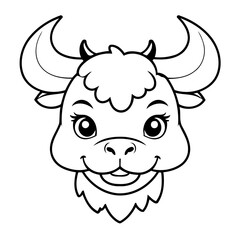 Vector illustration of a cute Bull doodle drawing for kids page