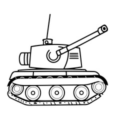Fototapeta premium Cute vector illustration Tank drawing for kids page