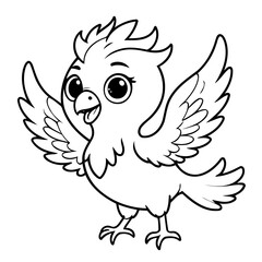 Vector illustration of a cute phoenix drawing for kids colouring activity