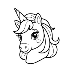 Simple vector illustration of Unicorn drawing for toddlers colouring page