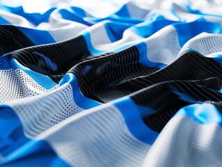 Futuristic 3D flag of Estonia, featuring digital tech innovation themes with a backdrop of medieval history