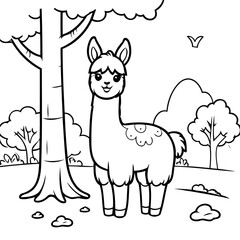 Cute vector illustration Llama doodle for kids colouring page