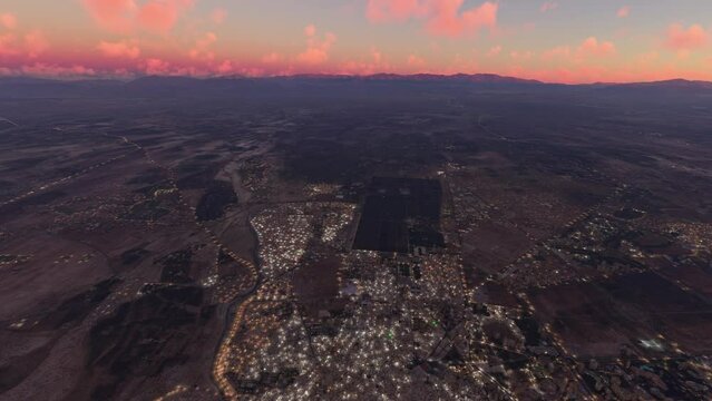 Dusk aerial shot of Marrakesh city. Morocco