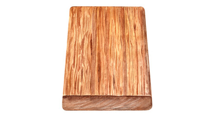 Hardwood plank with horizontal shabby brown texture. Perspective view. Rectangular serving board made of oak. Watercolor illustration. Wooden element for serving food, decor, interior design.