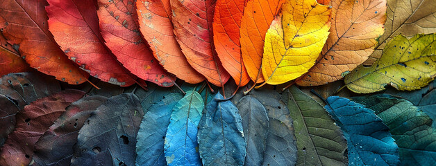 A macro closeup top view photo of multicolor leaves, top view of colorful fresh plant bush 