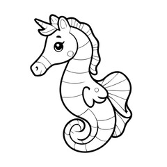 Simple vector illustration of seahorse drawing for toddlers book