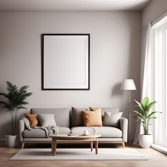  Frame mockup, Living room wall poster mockup. Interior mockup with house background. Modern interior design. 3D render 