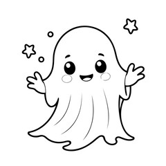 Vector illustration of a cute ghost drawing for colouring page