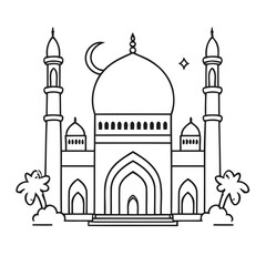 Simple vector illustration of Mosque for kids coloring page