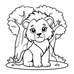 Cute vector illustration Lion drawing for kids colouring activity