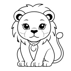 Cute vector illustration Lion drawing for kids colouring page