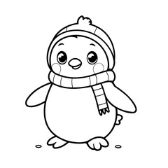 Vector illustration of a cute Penguin drawing for kids colouring activity