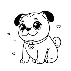 Cute vector illustration Pug doodle for kids coloring worksheet