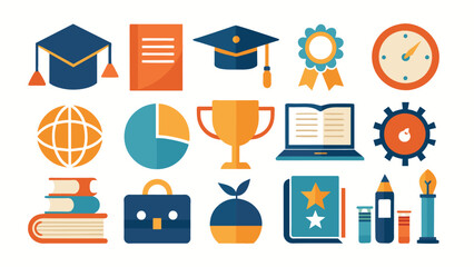 Education and learning flat design icons set for success, knowledge, and business development