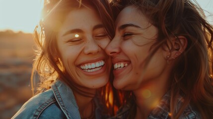Obraz premium The joyful laughter of a lesbian couple, a symbol of love’s freedom.