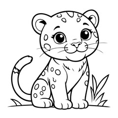 Cute vector illustration jaguar drawing for kids colouring page