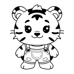 Simple vector illustration of Tiger outline for colouring page