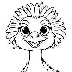 Cute vector illustration Ostrich drawing for kids colouring page