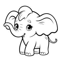 Simple vector illustration of elephant drawing for children page