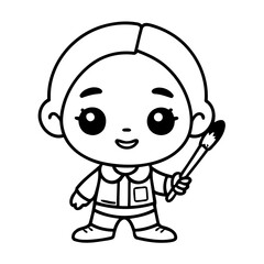 Simple vector illustration of Artist drawing for toddlers colouring page