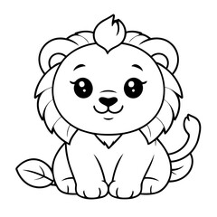 Simple vector illustration of Lion drawing colouring activity