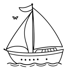 Cute vector illustration SailBoat doodle for kids coloring worksheet