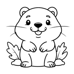 Cute vector illustration beaver doodle black and white for kids page