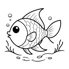Cute vector illustration fish drawing for toddlers colouring page