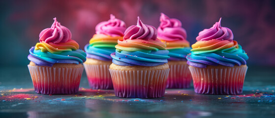 Pride-themed cupcakes decorated with rainbow icing
