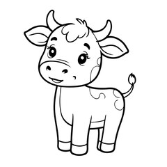 Simple vector illustration of cow drawing for kids colouring page