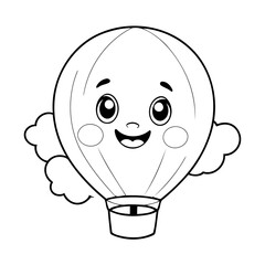 Vector illustration of a cute hotairballoon drawing for toddlers coloring activity