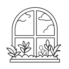 Cute vector illustration window colouring page for kids