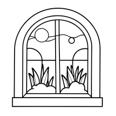 Cute vector illustration window drawing for kids colouring page