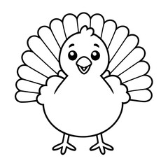 Vector illustration of a cute Turkey drawing for kids colouring activity