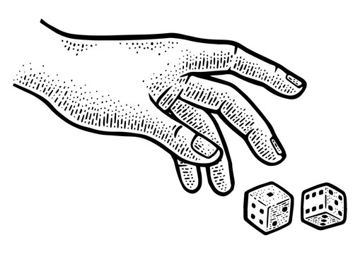 hand rolls dice sketch engraving PNG illustration. T-shirt apparel print design. Scratch board imitation. Black and white hand drawn image.