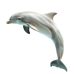 Fototapeta premium A dolphin gracefully swims in clear water against a plain white backdrop, a dolphin isolated on transparent background