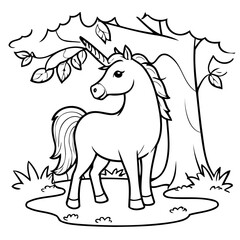 Simple vector illustration of Horse drawing for kids colouring activity