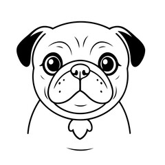 Cute vector illustration Pug drawing for toddlers colouring page