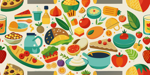 Seamless food pattern made from small illustrations