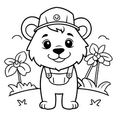 Cute vector illustration Lion drawing for kids page