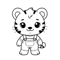 Cute vector illustration Tiger drawing for toddlers colouring page