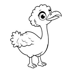 Simple vector illustration of ostrich drawing for kids colouring activity