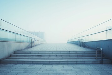 Foggy architectural walkway with minimalist design