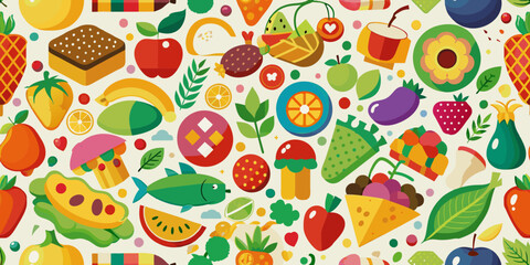 Seamless food pattern made from small illustrations