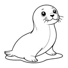 Simple vector illustration of Seal colouring page for kids