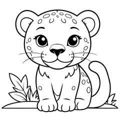 Simple vector illustration of jaguar drawing for toddlers colouring page